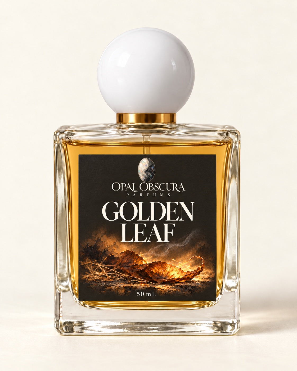 golden leaf 50ml perfume bottle with engraved opal logo