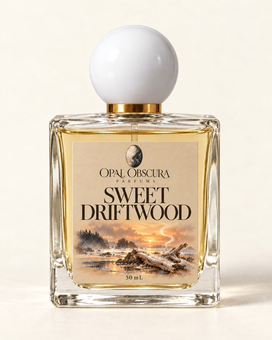sweet driftwood 50ml perfume bottle with engraved opal logo